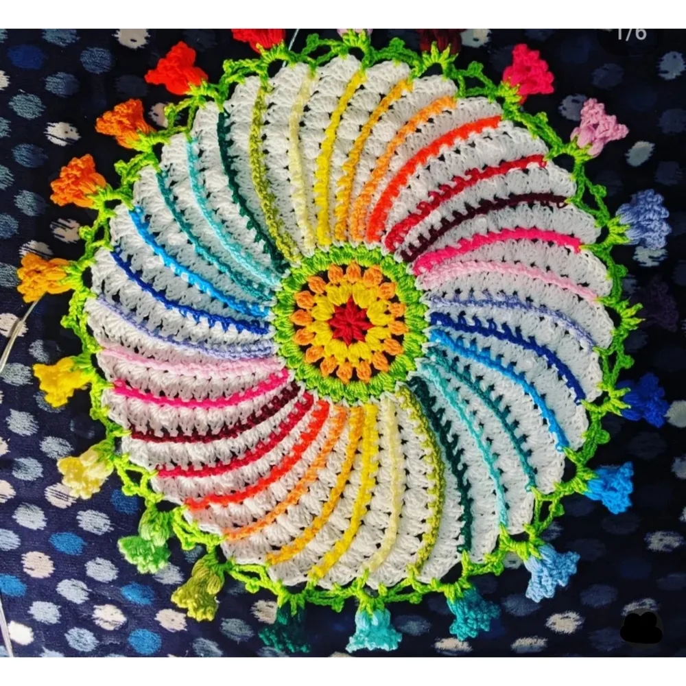 Large Handmade Crochet Bell Flowers Doily